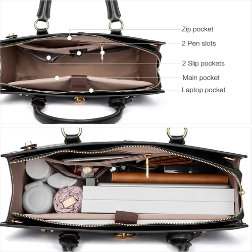 Vista 5 de BOSTANTEN Maletín portátil de 15.6 pulgadas para mujer, bolso de mano de cuero genuino y carteras de cuero para mujer, bolso de mano con doble
