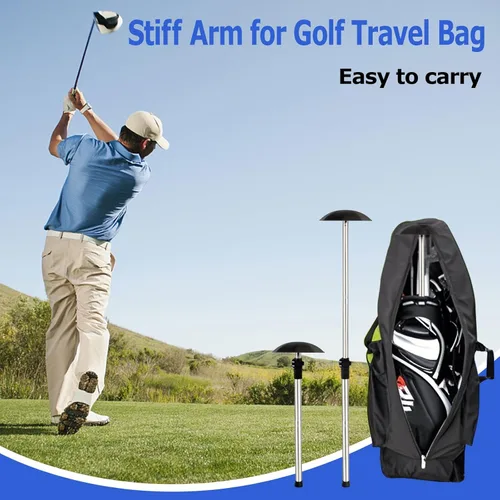 Vista 8 de Soporte para bolsa de viaje de golf, 33 a 60 pulgadas, varilla de soporte telescópica ajustable para aerolíneas rígidas, brazo rígido, protector