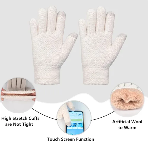 Vista 5 de Conjunto de guantes de invierno para mujer, gorro de forro polar, bufanda para pantalla táctil, guante 3 en 1