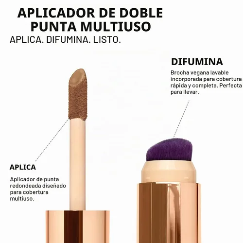 Vista 3 de Urban Decay Quickie Corrector impermeable de cobertura completa 24 horas, acabado mate natural, vitamina E hidratante, cepillo de pulido de doble