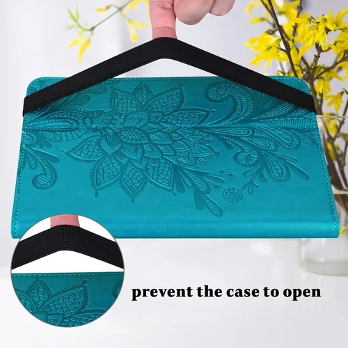 Vista 7 de Amazon Kindle Fire HD 8 8ª/7ª/6ª generación 2016/2017/2018, diseño de flores de encaje en relieve de piel sintética, a prueba de golpes, con soporte