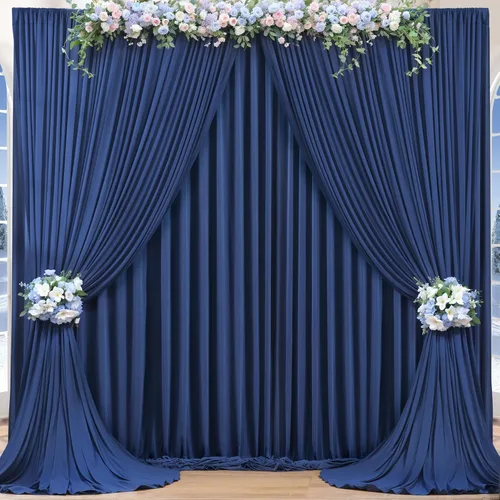 Vista 73 de Cortinas de fondo azul bebé de 8 x 10 pies para bodas, cortinas de fondo de poliéster sin arrugas, para baby shower, fiestas de cumpleaños