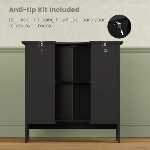 Vista 7 de Iwell Armario de almacenamiento para fregadero de pedestal con 2 puertas y estante, gabinete debajo del fregadero, gabinete de lavabo de baño