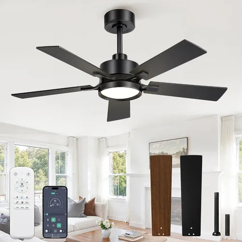 Vista 10 de 52 Inch Ceiling Fan with Lights,APP&Remote Control,DC Motor Black