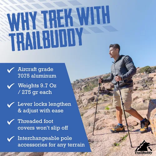 Vista 3 de TrailBuddy Trekking Poles – Lightweight 7075 Aluminum Hiking Poles for Women, Men & Seniors – Collapsible Walking Sticks for Travel, Trails & Balance