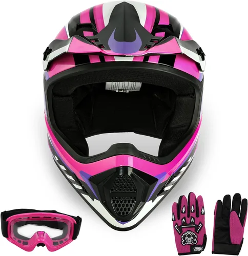 Vista 13 de SLMOTO Casco de motocross para niños y jóvenes, casco de motocicleta todoterreno para motocross, ATV aprobado por DOT, casco de calavera negra