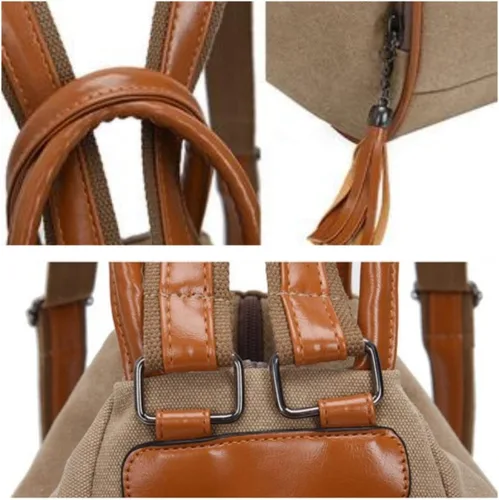 Vista 9 de Bolsos de lona y monederos para mujer, mochila convertible, bolsa de hombro, pequeña bolsa casual