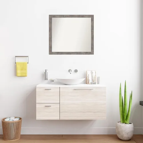 Vista 446 de Amanti Art Silver Bathroom Mirror for Over Sink, 26x35 Custom Made Marred Pewter Rectangle Vanity Mirror, Large Casual Wood Frame, Hangs Horizonally