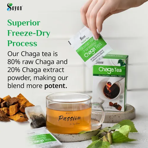 Vista 10 de Sayan Té de hongos chaga siberiano 1.05 onzas / 1.06 oz – 20 bolsas sin blanquear, antioxidante orgánico cosechado silvestre sin cafeína. Mezcla