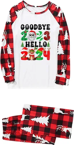 Vista 3 de Miekld Conjuntos de pijamas familiares de Navidad a juego para mujer, pijamas de árbol de Navidad, camisas de manga larga y pantalones a cuadros