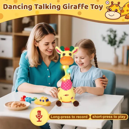 Vista 4 de Juguete de Jirafa Danzante con Luces LED, Juguete para Bebé Jirafa que Habla y Canta, Repite lo que Dices (Grabación de Audio y Repetición) Animal