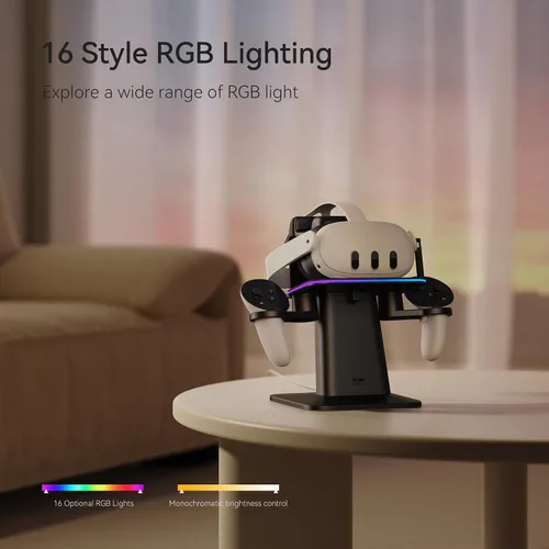 Vista 4 de KIWI design Charging Dock for Meta Oculus Quest 3Quest 2Quest Pro Accessories, Meta Officially Co-Branded, RGB Vertical Charging Stand and