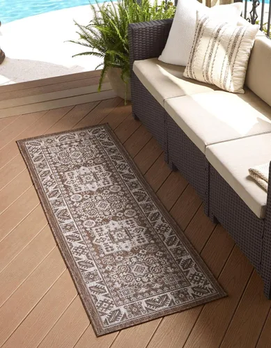 Vista 52 de Unique Loom Outdoor Aztec Collection Alfombra de área, Chalca (5 pies 3 pulgadas, octágono, aguamarina/marfil)