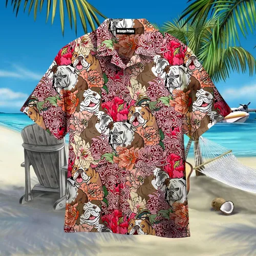 Vista 2 de Camisa hawaiana de Bulldog inglés para hombres y mujeres, patrón de edredón de camisa hawaiana, salida de camisa hawaiana, patrón de edredón