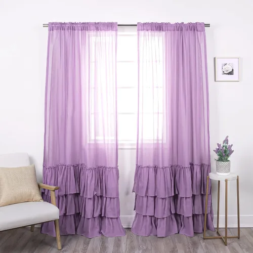 Vista 11 de Best Home Fashion Juego de 2 cortinas superpuestas de lino sintético de tul transparente con bolsillo para barra, filtro de luz, para sala de estar