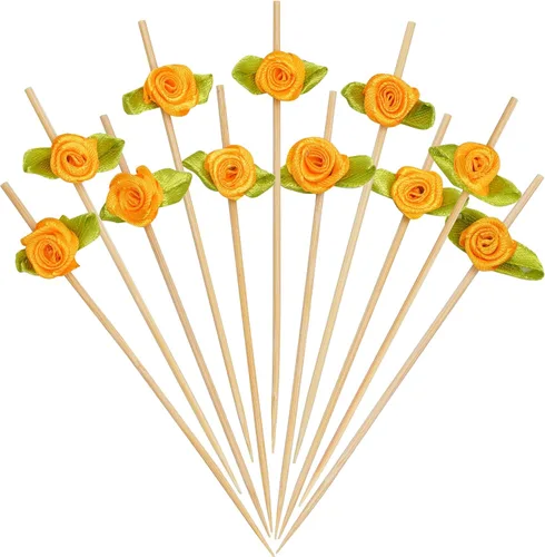 Vista 14 de Minisland Palillos de cóctel de flores de rosas multicolores, palillos de bambú de 4.7 pulgadas de largo para aperitivos, despedida de soltera