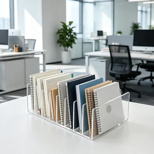 Vista 5 de Soporte de correo acrílico transparente con 8 compartimentos – Clasificador vertical de letras y organizador de escritorio multifunción