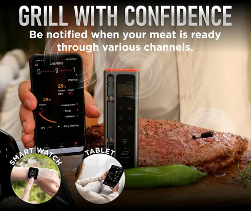 Vista 3 de Termómetro digital inalámbrico con WiFi y Bluetooth, conexión de largo alcance con pantalla de temperatura incorporada, sonda de carne, termómetro