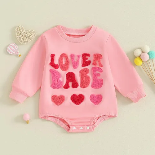 Vista 52 de SOLILOQUY Traje de manga larga con cuello redondo para el primer día de San Valentín para bebé niño y niña, mameluco de corazón de amor