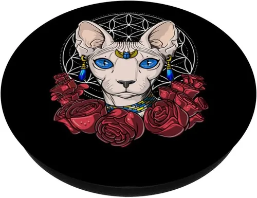 Vista 2 de Sphynx - Agarre y soporte para teléfonos y tabletas, diseño de flor de la vida, Negro