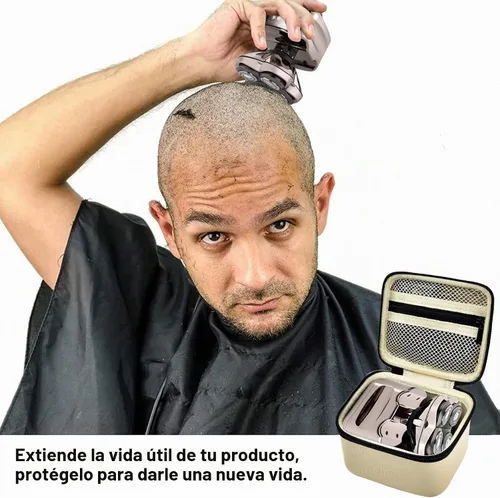 Vista 7 de Funda para afeitadora de calavera eléctrica Pitbull Pro, rotativa de viaje duro para hombres, recortadora de barba con bolsillo de malla con Beige