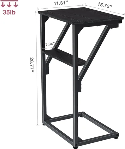 Vista 3 de Mesa auxiliar en forma de C, mesa auxiliar de sofá pequeño, mesa de bandeja de sofá para sala de estar, dormitorio, mesita de noche ET-D-BKW1