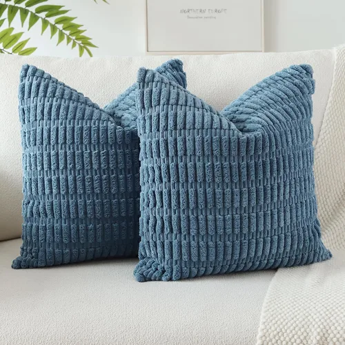 Vista 25 de OTOSTAR - Paquete de 2 fundas de almohada decorativas de pana suave de 18 x 18 pulgadas, funda de cojín a rayas estilo bohemio para sofá, cama, sala