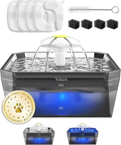 Vista 18 de Veken Fuente de agua para gatos pequeña apta para mascotas con bomba silenciosa, fácil de limpiar y montar, mini dispensador de agua para mascotas