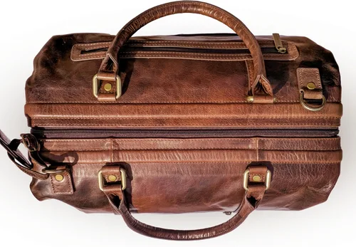 Vista 8 de Bolsa de viaje de cuero con compartimento para zapatos, Marrón