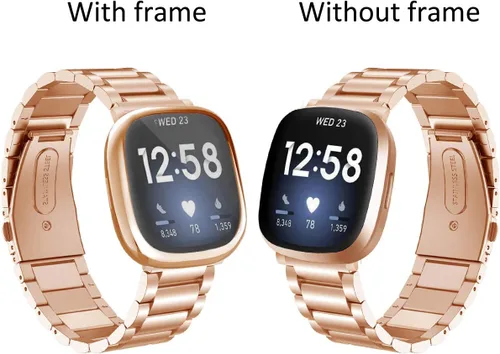 Vista 5 de Maxjoy Compatible con Fitbit Sense/Versa 3 bandas, Versa3 correa de metal grande de acero inoxidable con funda protectora para hombres y mujeres