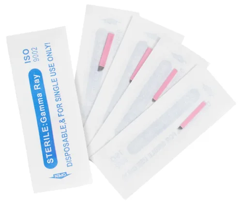 Vista 7 de XIAOYU 50 agujas desechables para microblading de cejas, cuchillas de maquillaje de microcuchillas de tatuaje para suministros de maquillaje