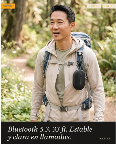 Vista 8 de TREBLAB HD-Go - Ultra Portable Hand Held Speaker with Clip, 16H Playtime Potencia de 7 W con graves, IPX7 impermeable, micrófono integrado, compacto