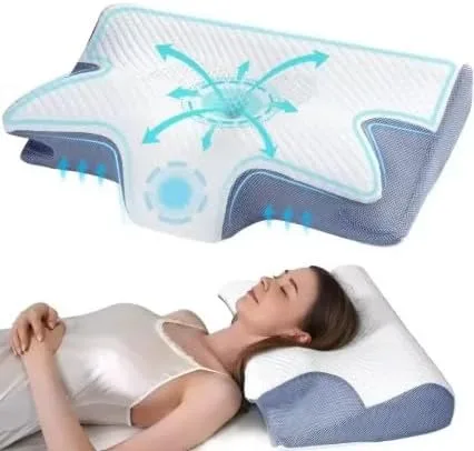 Vista 2 de Almohada cervical ergonómica de espuma viscoelástica para aliviar el dolor Blanco y gris