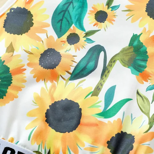 Vista 4 de Ropa para niñas pequeñas, ropa casual floral de girasol, sin mangas, floral para invierno, novedad