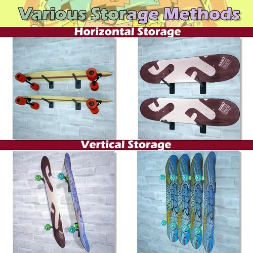 Vista 2 de Soporte de pared para monopatín, soporte para patineta, soporte para patineta, soporte para patineta, soporte de esquí para garaje, estante