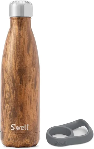 Vista 6 de S'well Botella de agua de acero inoxidable con asa de viaje, 17 onzas líquidas, gamuza azul, recipientes aislados al vacío de triple capa que