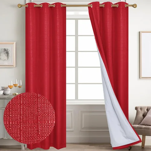 Vista 91 de Diraysid Cortinas 100% opacas de lino beige para dormitorio, con ojales, aislamiento térmico, cortinas de oscurecimiento de habitación