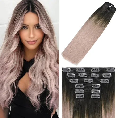Vista 12 de WindTouch - Extensiones de cabello humano liso con pinzas, color negro azabache, 2.47 onzas, N.° 1, 12 pulgadas, 7