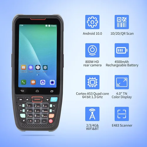 Vista 2 de BISOFICE Pos de mano Android 10.0 PDA Terminal 1D/2D/QR escáner de código de barras Soporte 2/3/4G WiFi BT Comunicación con pantalla táctil de 4.0