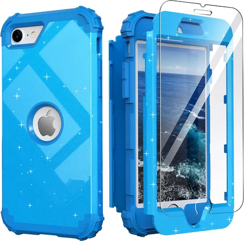 Vista 18 de IDweel Funda para iPhone SE 2020 con protector de pantalla, para iPhone SE 2022, 3 en 1, absorción de golpes, ajuste delgado, cubierta