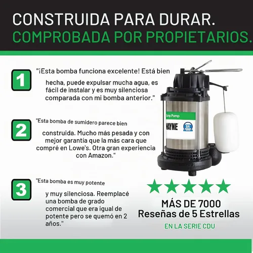 Vista 12 de WAYNE CDU1000 1 HP Bomba sumergible de hierro fundido y acero inoxidable con interruptor de flotador vertical integrado - 58321-WYN2