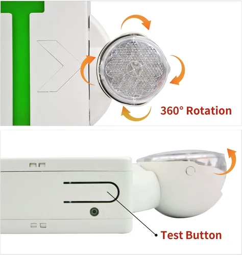 Vista 5 de Combo de luz LED de emergencia y señal de salida, señal de salida verde, luz de salida de emergencia certificada UL, lámparas ajustables con batería