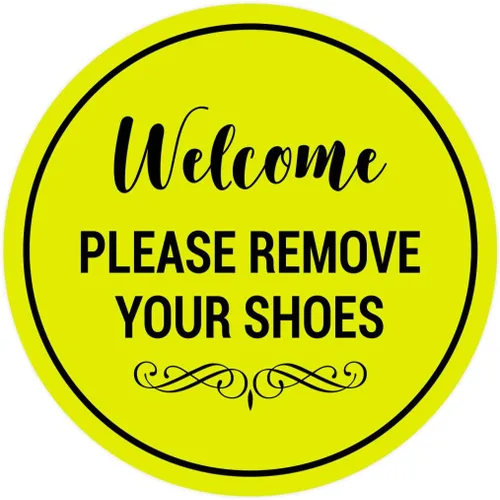Vista 22 de Signs ByLITA Circle Welcome Please Remove Your Shoes Sign, Negro