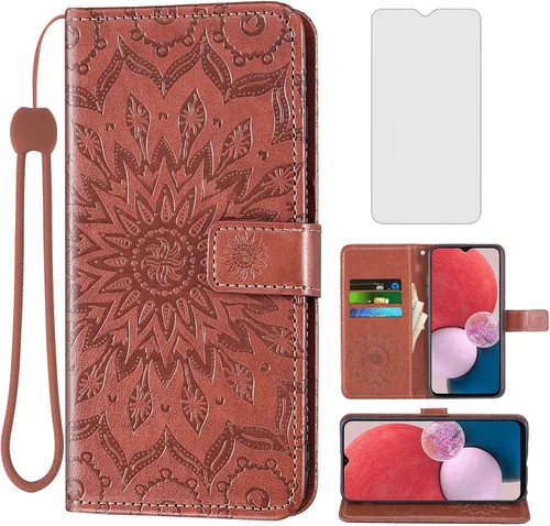Vista 12 de Asuwish Funda de teléfono para Samsung Galaxy A13 LTE 4G con protector de pantalla de vidrio templado y funda delgada de cuero, soporte para Azul