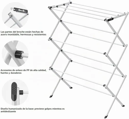 Vista 4 de Estante de secado plegable para ropa, estante plegable para interiores y exteriores, estante de secado de ropa plegable, negro y blanco