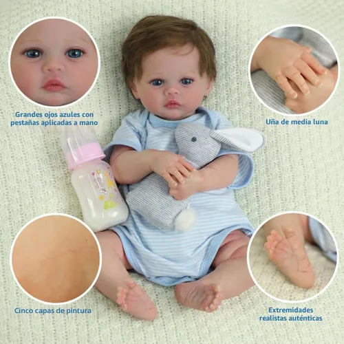 Vista 3 de SCOM Muñecas Reborn Baby Niño Meadow de 18 pulgadas – Recién nacido realista, cuerpo de tela suave con peso, adorable muñeca de la vida real posable