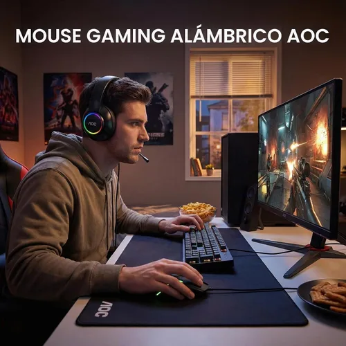 Vista 3 de Ratón ergonómico con cable AOC RGB para juegos, ratón con cable programable