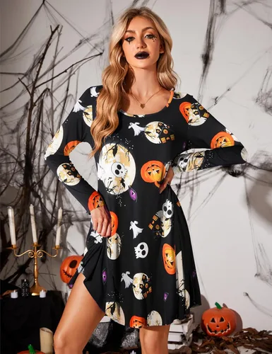 Vista 2 de JollieLovin Vestido de manga larga para mujer con bolsillos, talla grande, casual, holgado, camiseta