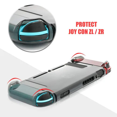Vista 5 de Dockable Protective Case Kit for Nintendo Switch, Crystal Clear Protector for Nintendo Switch with a Tempered Glass Screen Protector and 6 Joy Stick