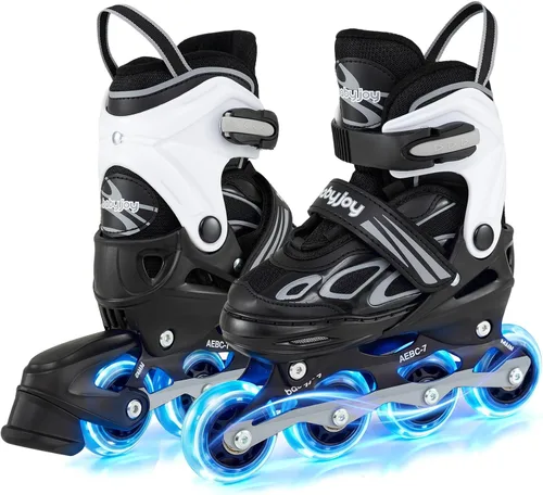 Vista 12 de BABY JOY Patines en línea, 4 tamaños ajustables para niños con ruedas iluminadas para niños de 5 a 14 años, divertidos patines iluminadores